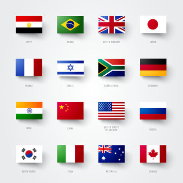 square flag set from differents countrys of the world
