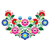 Fototapeta Kuchnia - Mexican vibrant folk art style vector pattern with flowers, half wreath shaped floral design inspired by traditional embroidery from Mexico
 