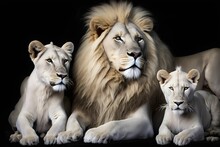 Wallpaper Illustration And Background Of A Lion Family Together, In A Natural Habitat, Realistic Illustration. Front View. Concept Of Animal, Wild World. Generative AI