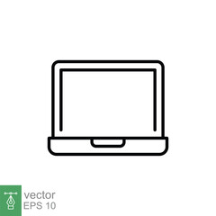 Poster - Laptop line icon. Linear symbol with thin outline. Notebook, computer, pc, desktop, portable device concept. Vector illustration isolated on white background. EPS 10.