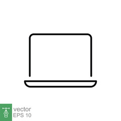 Poster - Laptop line icon. Linear symbol with thin outline. Notebook, computer, pc, desktop, portable device concept. Vector illustration isolated on white background. EPS 10.