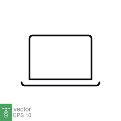 Poster - Laptop line icon. Linear symbol with thin outline. Notebook, computer, pc, desktop, portable device concept. Vector illustration isolated on white background. EPS 10.