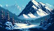 winter landscape in the mountains pixel art, ai generated, snow, sunny