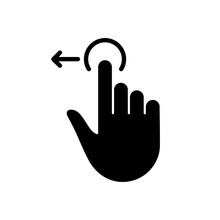 Hand Finger Swipe And Drag Left Silhouette Icon. Pinch Screen, Rotate On Screen Glyph Pictogram. Gesture Slide Left Icon. Isolated Vector Illustration