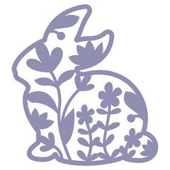 Wall Mural - Easter bunny svg, Spring rabbit wit flowers papercut design