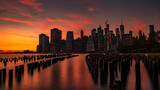Fototapeta Miasta - Perfect timing sunset picture of New York City.