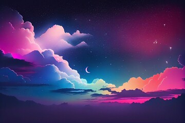 Dreamlike Gradient Sky At Night Time , Idea For Background Wallpaper. Generative AI