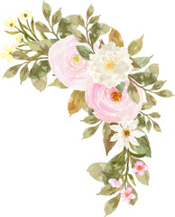 Wall Mural - Pretty White And Pink Watercolor Floral Arrangement