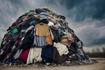 pile with textile fabric clothes for recycling. clothing industry pollution. reuse of garment, fast 