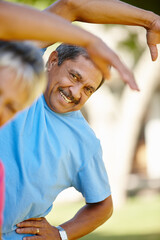 Poster - Youre never too old for exercise. Portrait of a mature couple exercising together in their backyard.