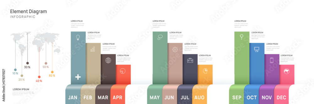 Infographic template for business. 12 Months modern Timeline element ...