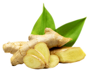 Closeup fresh raw organic ginger root isolated on white.