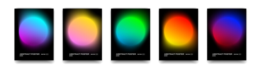 Color gradient background, neon gradation circles with halftone grain noise, vector posters. Holographic iridescent colors blend of chromatic fluorescent transition mesh
