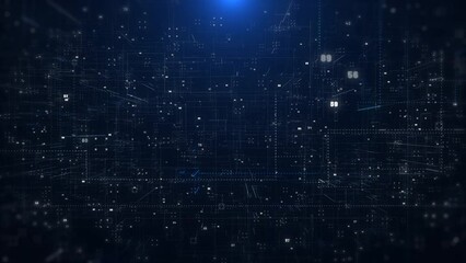 Fototapete - Technology digital line corner structure cyber data network connection concept. Abstract 3d futuristic fly trough areal view 4K motion background.