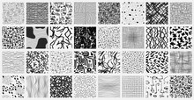 Set Of Abstract Hand Drawn Seamless Pattern Set. Contemporary Minimal Modern Trendy Freehand Doodle. Templates For Social Media Icons, Posters. Vector