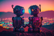 © ADDICTIVE STOCK - AI generated illustration of androids against cityscape in sunset
