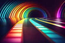 AI Generated Illustration Of Dark Tunnel Of Rainbow Colors