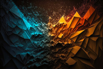 Wall Mural - Orange and blue abstract background with 3d textured shapes, AI generated illustration
