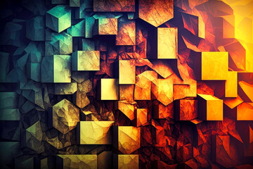 Wall Mural - Blue and orange abstract background with 3d square shapes, AI generated illustration