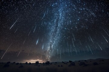 Wall Mural - Set of Illustrations of a landscape with asteriods, comets and shooting stars - Created with generative ai