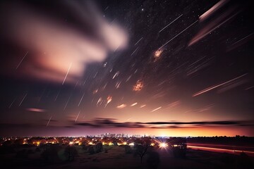 Wall Mural - Set of Illustrations of a landscape with asteriods, comets and shooting stars - Created with generative ai