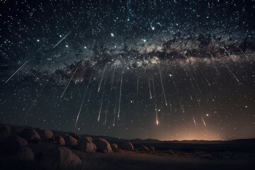 Wall Mural - Set of Illustrations of a landscape with asteriods, comets and shooting stars - Created with generative ai