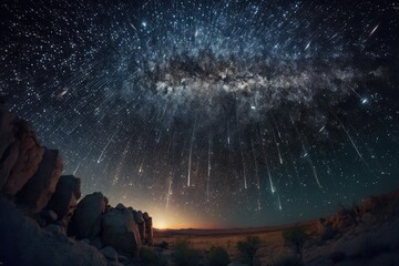 Wall Mural - Set of Illustrations of a landscape with asteriods, comets and shooting stars - Created with generative ai