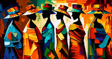 Abstract painting concept. Colorful art of an African women. African culture. Generative AI.