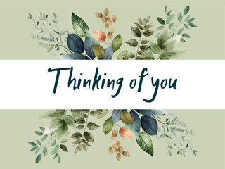 Thinking of you - card  in a watercolor style. Vector stock illustration eps10.