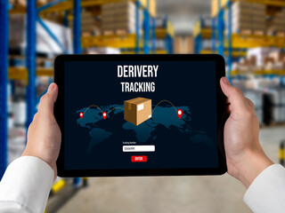 Wall Mural - Delivery tracking system for e-commerce and modish online business to timely goods transportation and delivery