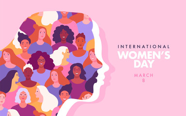 international women's day web banner concept. vector cartoon illustration in a trendy flat style of 