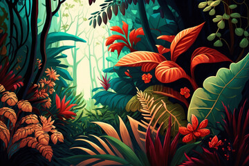 Canvas Print - A tropical forest setting with vibrant colors Generative AI