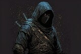Dark ninja illustration, manga and anime style. Generative AI