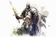 Medieval knight painting, white background. Generative AI