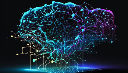 Cyber big data flow. Blockchain data fields. Network line connect stream. Concept of AI technology, digital communication, science research 