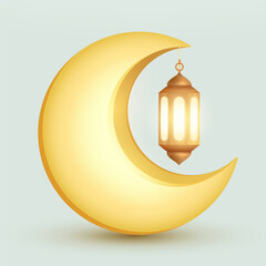 Wall Mural - Crescent Moon with islamic hanging decoration - Lantern. Isolated.