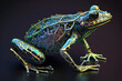Robotized frog. Small details, complex structure construction. AI generated illustration.