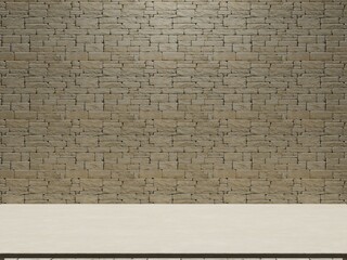 The table is empty, brick beige color background empty wall industrial brick wall with 3d rendering