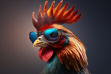 Rooster Wearing Sunglasses With Space For Copy (Generative AI)