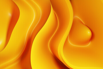 Poster - Soft fluid flow. Waveform. Abstract yellow background. 3d rendering