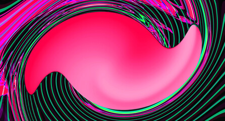 Wall Mural - Bright pink red bright wavy space on  black, neon green textured background. Abstract liquid wave. Art trippy digital poster. Banner. Template. Celebration card. Copy space. Crypto. Cyber space. NFT