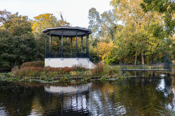 Wall Mural - Beautiful Gazebo in a Pond at Vondelpark during Autumn in Amsterdam