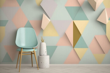 Poster - Wallpaper with a geometric pattern in pastel tones Generative AI