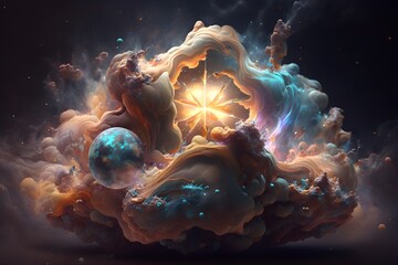 Wall Mural - A colorful galaxy with a blue and purple nebula made with generative AI