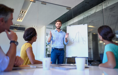 Aufkleber - Synergy in action. a handsome young man giving a business presentation.