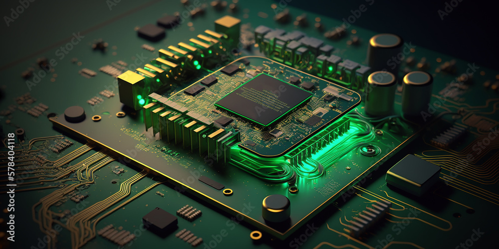 Close-up Shot of an Advanced Futuristic Microprocessor Chip Connecting ...