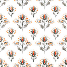 Seamless Floral Pattern. Elegant Print For Fabric, Bed Linen, Curtains, Tablecloths. Handwork With Paints On Paper.