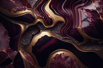 Wall Mural - Abstract marble burgundy and gold background. Invitation backdrop. Ai generated