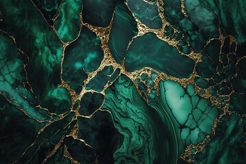 Abstract marble dark green and gold background. Invitation backdrop. Ai generated