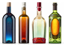 Set Of Bottles Of Wine And Spirits. Isolated On White Background - Generative AI
